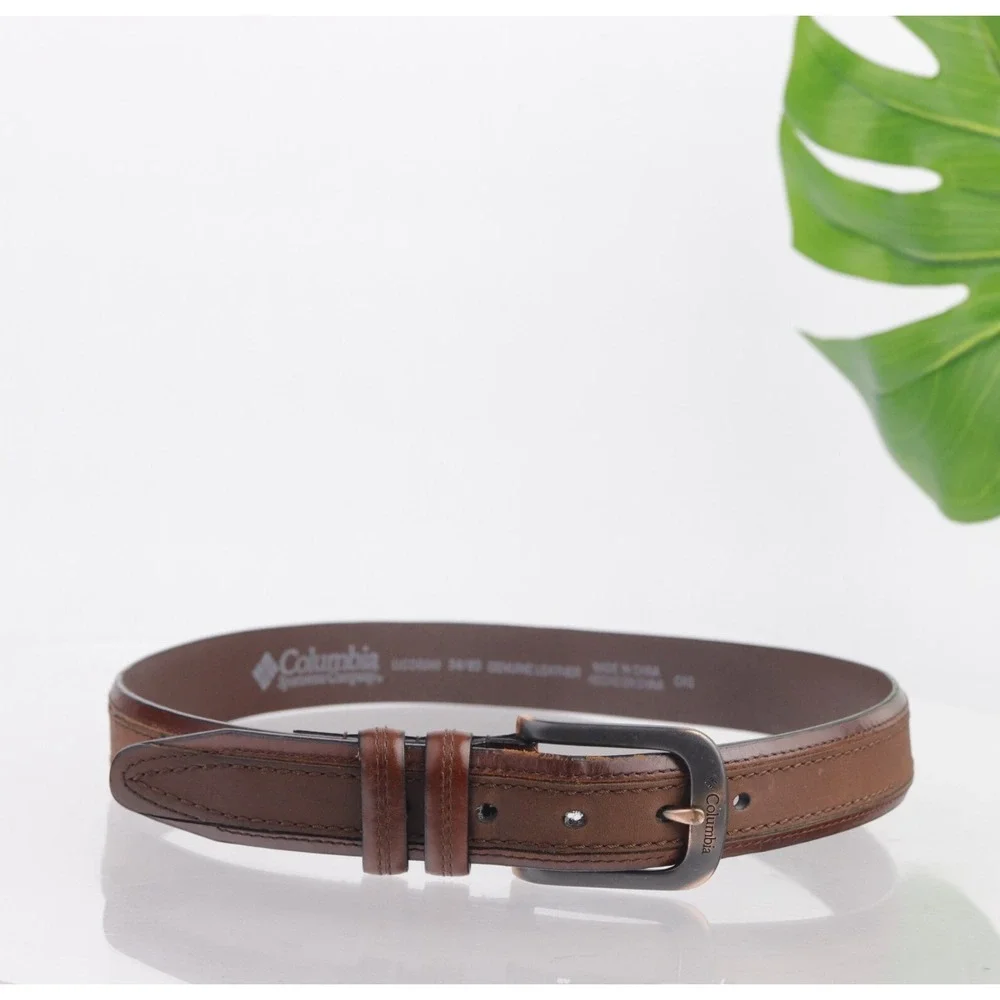 Columbia Mens Belt Size 34 Brown Genuine Leather 1 1/2 Inch Wide Casual Everyday